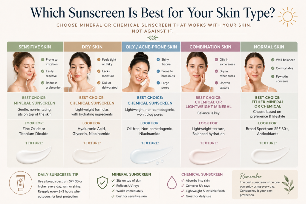 Mineral vs chemical sunscreen for different skin types